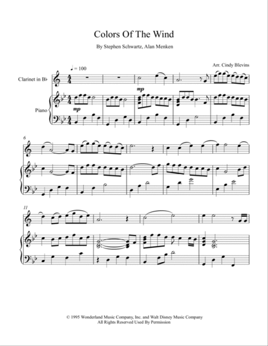 Colors Of The Wind B-Flat Clarinet scores gallery preview page 2