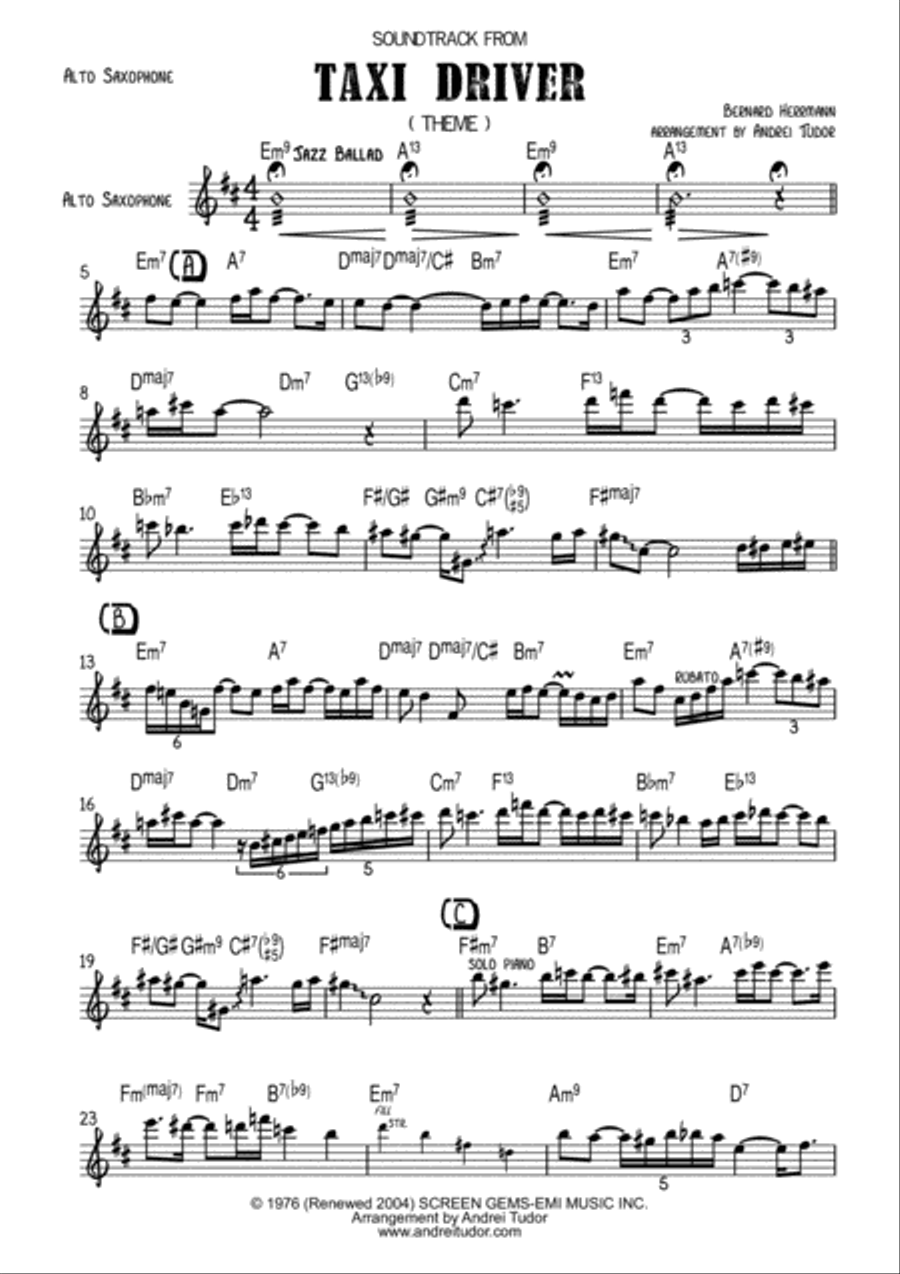 Taxi Driver (theme) Alto Saxophone scores gallery preview page 2
