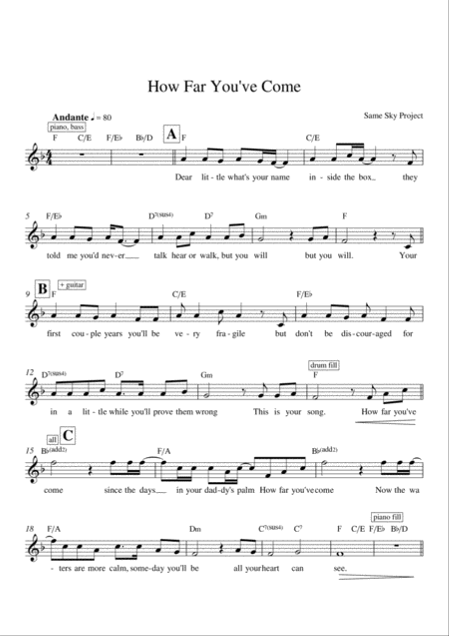 How Far You've Come Piano, Vocal, Guitar scores gallery preview page 1