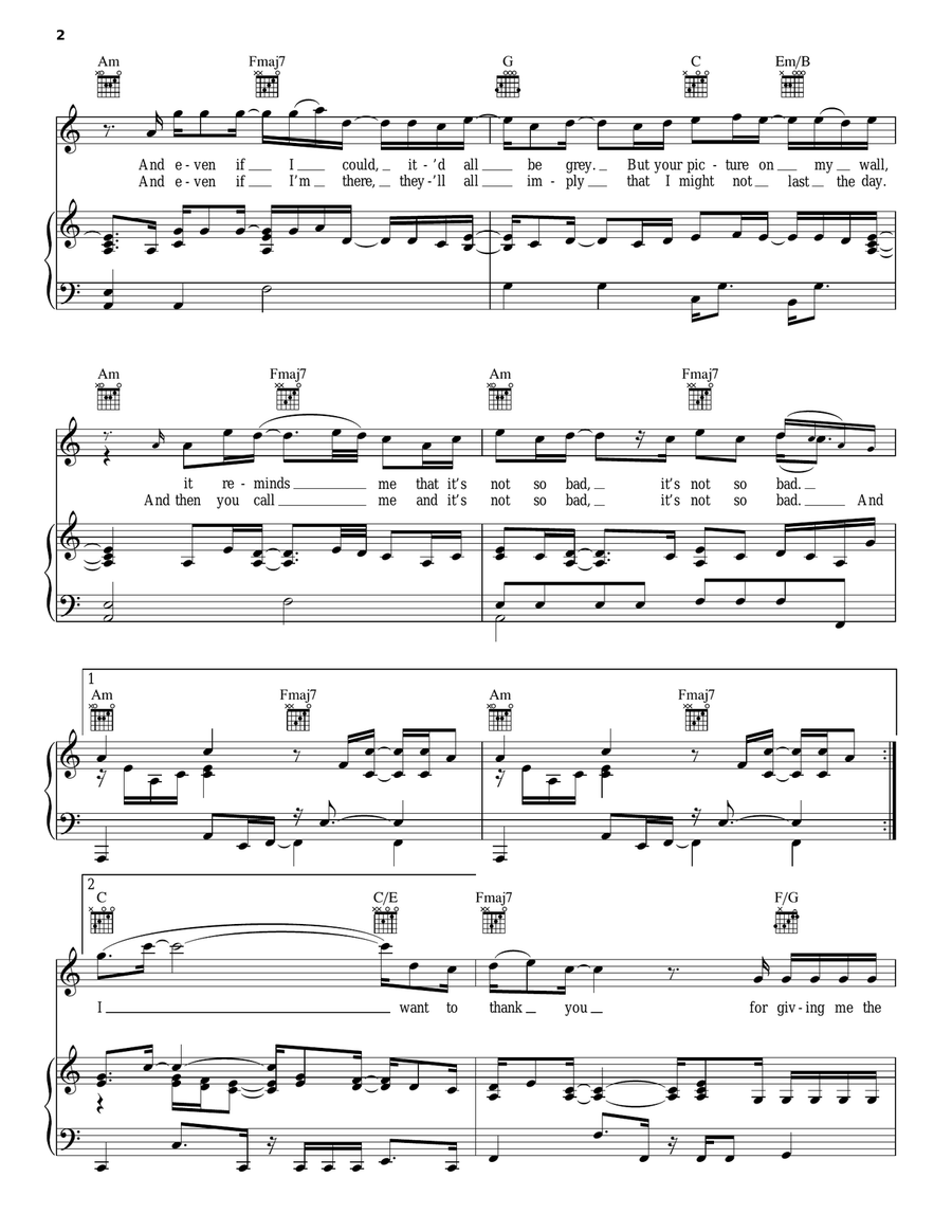 Thank You Thank You Piano, Vocal, Guitar scores gallery preview page 2