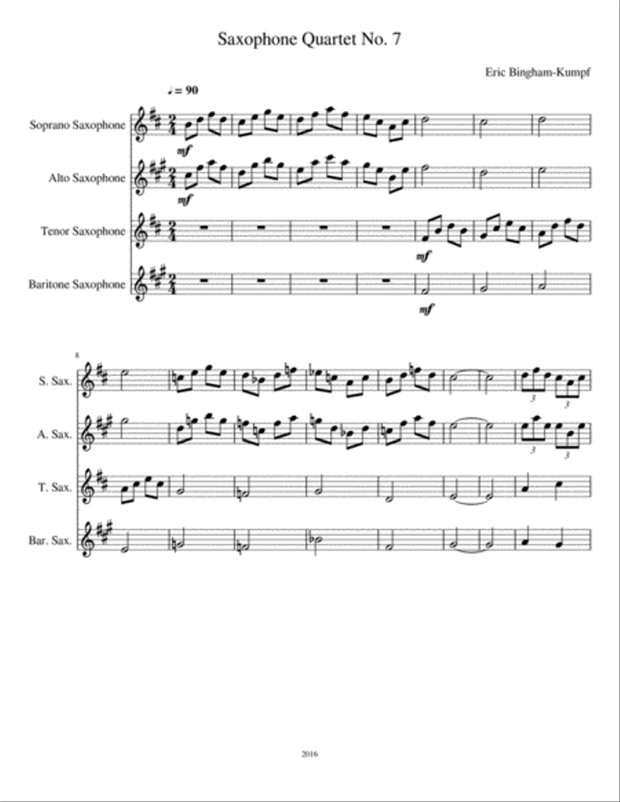 Saxophone Quartet No. 7 Saxophone Quartet scores gallery preview page 1