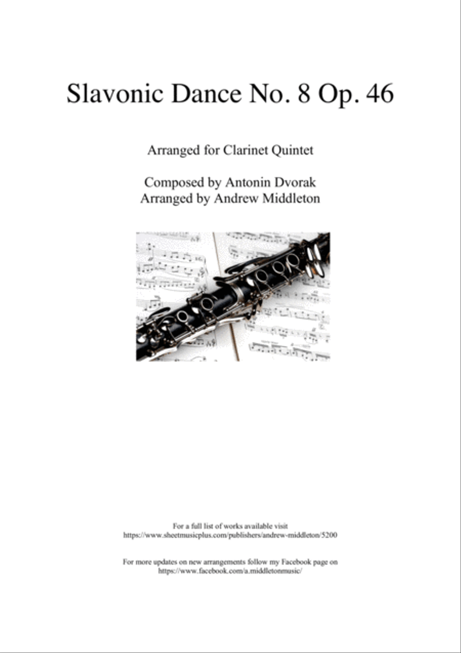Slavonic Dance No. 8 Op. 46 arranged for Clarinet Quintet Clarinet Quintet scores gallery preview page 1