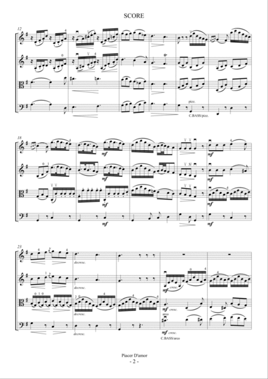 Piacer D'amor (For String Quartet) String Quartet scores gallery preview page 2