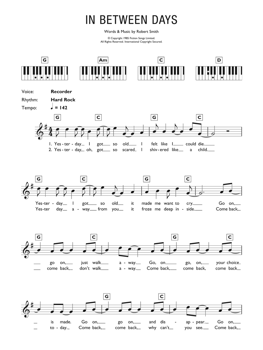 In Between Days Piano Solo scores gallery preview page 1