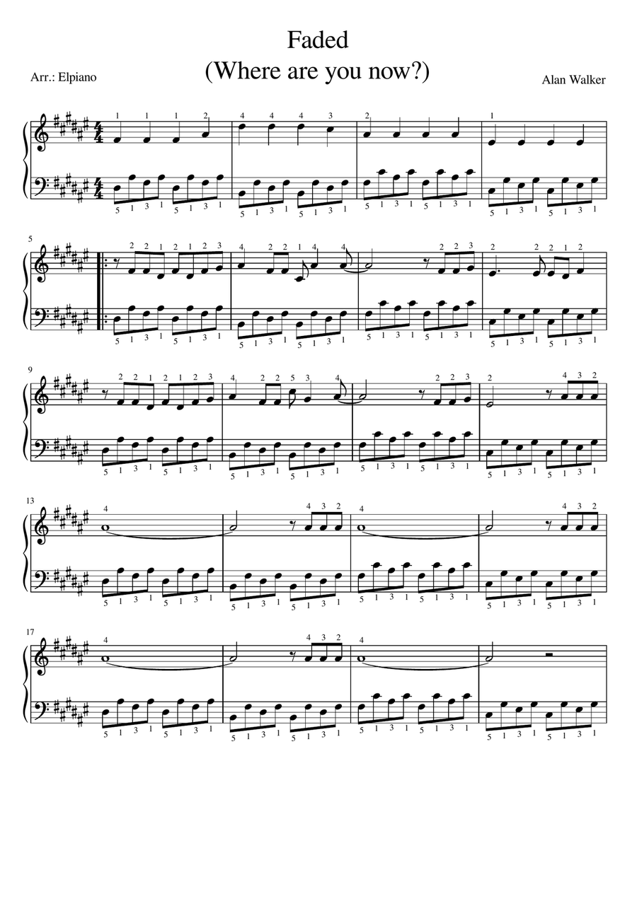 Faded Easy Piano scores gallery preview page 1