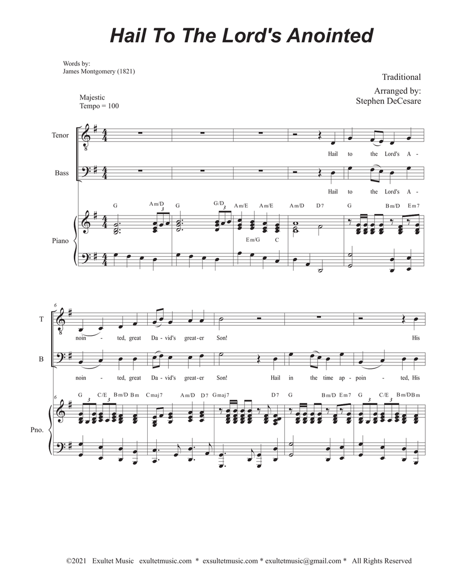 Hail To The Lord's Anointed (Duet for Tenor and Bass solo) - Piano accompaniment) Tenor Voice scores gallery preview page 1