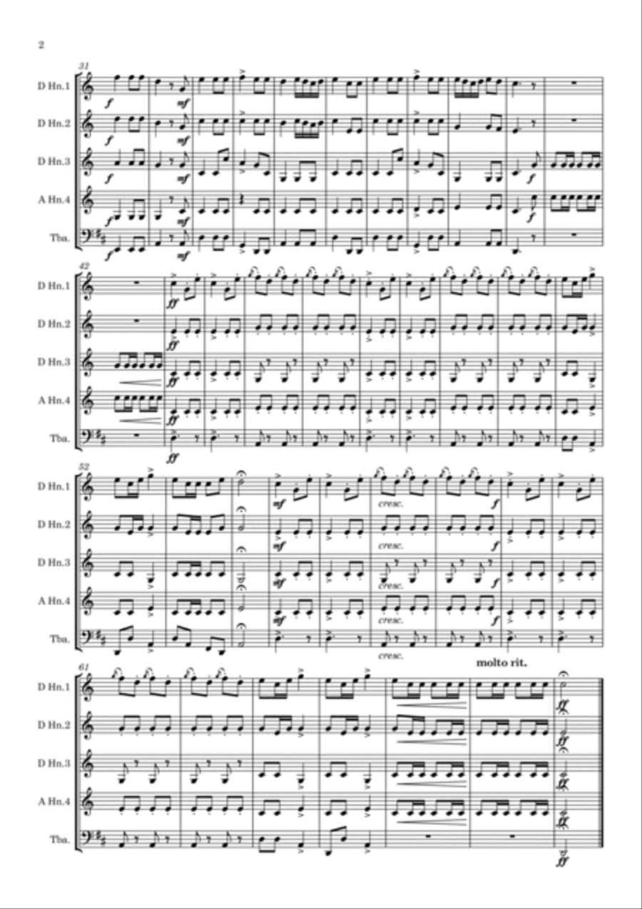 Weber: Jägerchor (Huntsmen's chorus) from Der Freischütz - horn quartet (optional tuba) Choir scores gallery preview page 3