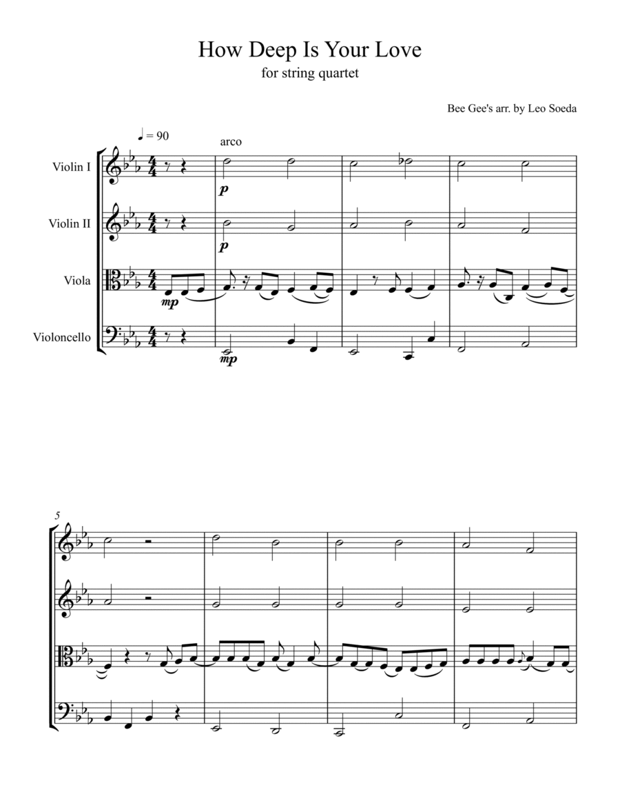 How Deep Is Your Love String Quartet scores gallery preview page 1