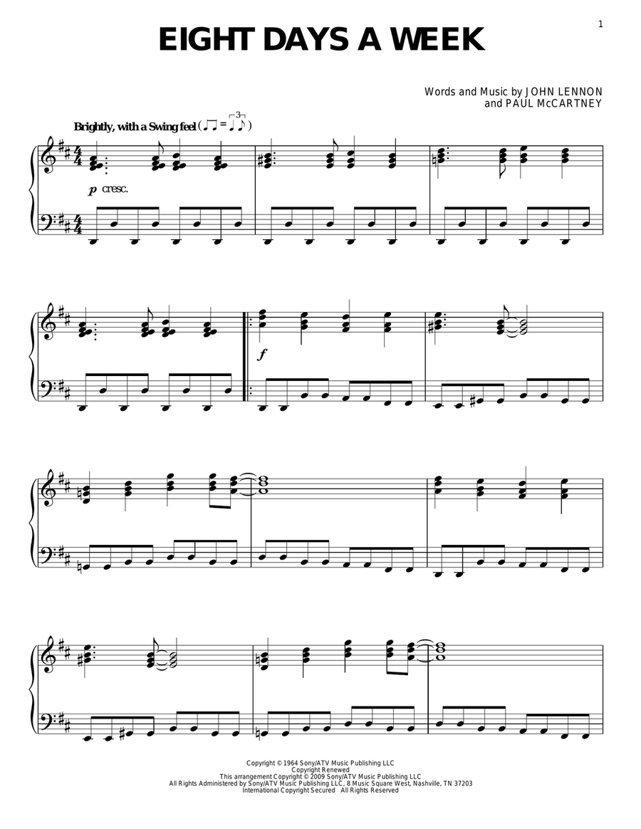 Eight Days A Week Piano Solo scores gallery preview page 1
