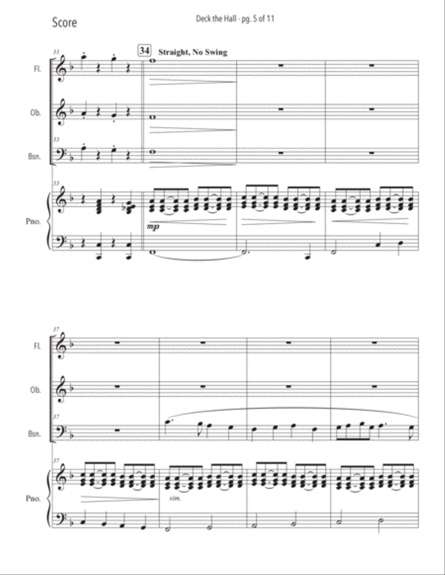 Deck the Halls for Woodwind Trio with Piano Accompaniment Small Ensemble scores gallery preview page 6