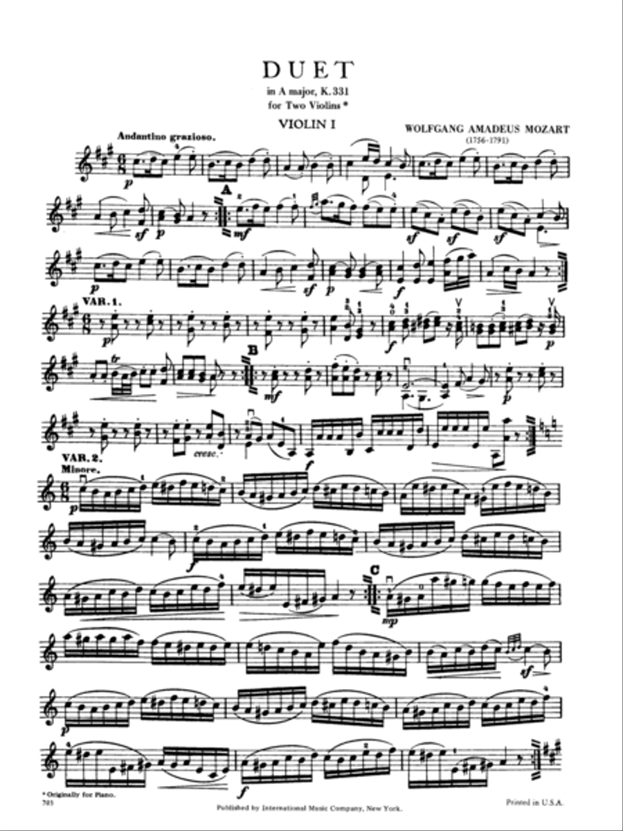 Duet In A Major, K. 331 Violin scores gallery preview page 2