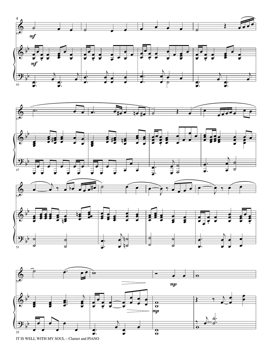 IT IS WELL WITH MY SOUL (Clarinet Piano w/Clar Prt) Clarinet scores gallery preview page 4