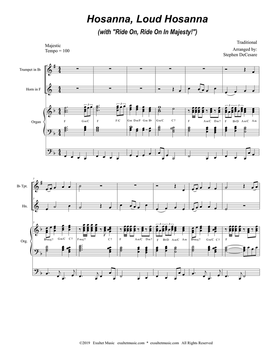 Hosanna, Loud Hosanna (with "Ride On, Ride On In Majesty!") (Duet for Bb-Trumpet & French Horn: Org)