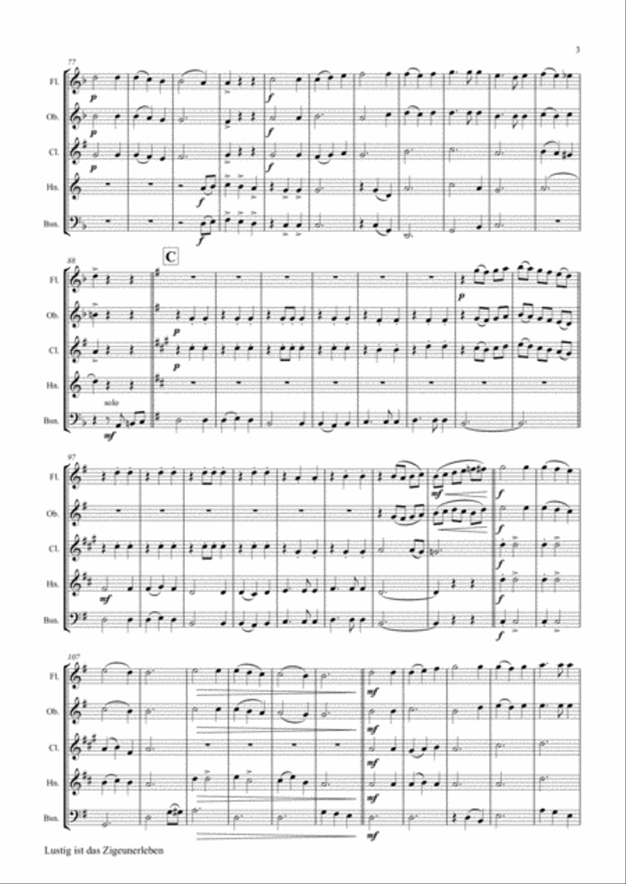 Lustig ist das Zigeunerleben - German Folk Song Waltz October Fest - Woodwind Quintet Woodwind Quintet scores gallery preview page 3