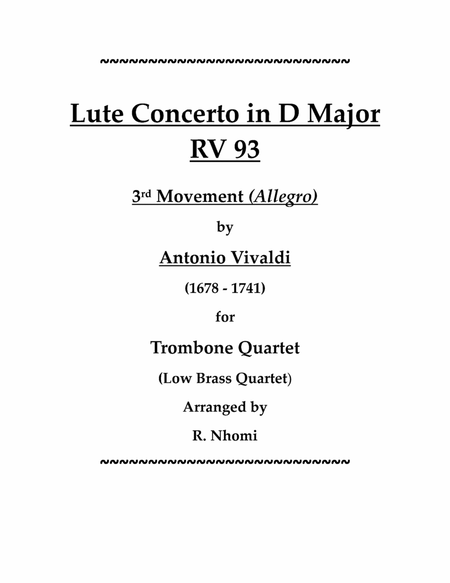 Lute Concerto in D Major for Trombone Quartet (RV 93) 3rd Movement image number null