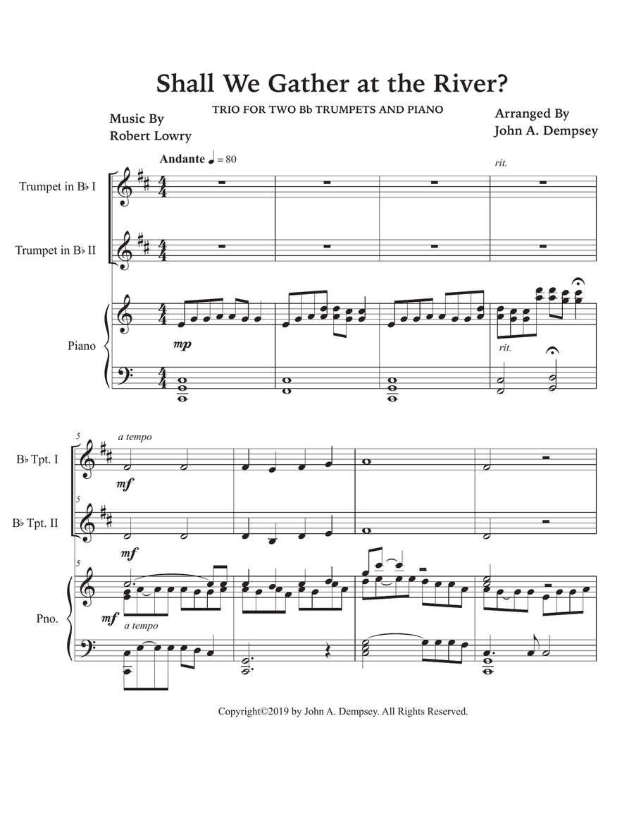 Shall We Gather at the River (Trio for Two Trumpets and Piano) Trumpet Duet scores gallery preview page 5
