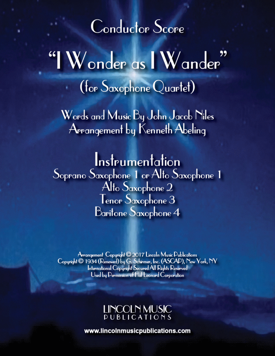 I Wonder As I Wander Saxophone Quartet scores gallery preview page 1
