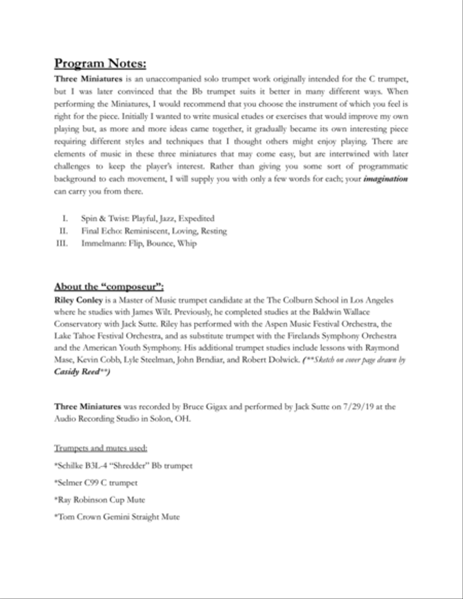 Three Miniatures for Solo Trumpet Trumpet Solo scores gallery preview page 2