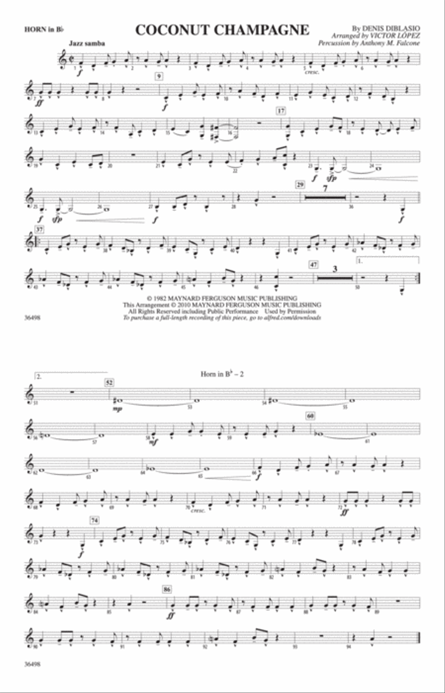 Coconut Champagne: Horn in B flat Marching Band scores gallery preview page 1