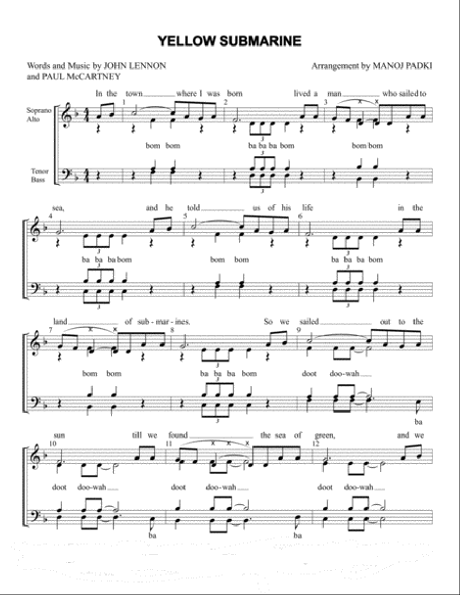 Yellow Submarine (pepperland/yellow Submarine In Pepperland) 4-Part scores gallery preview page 1