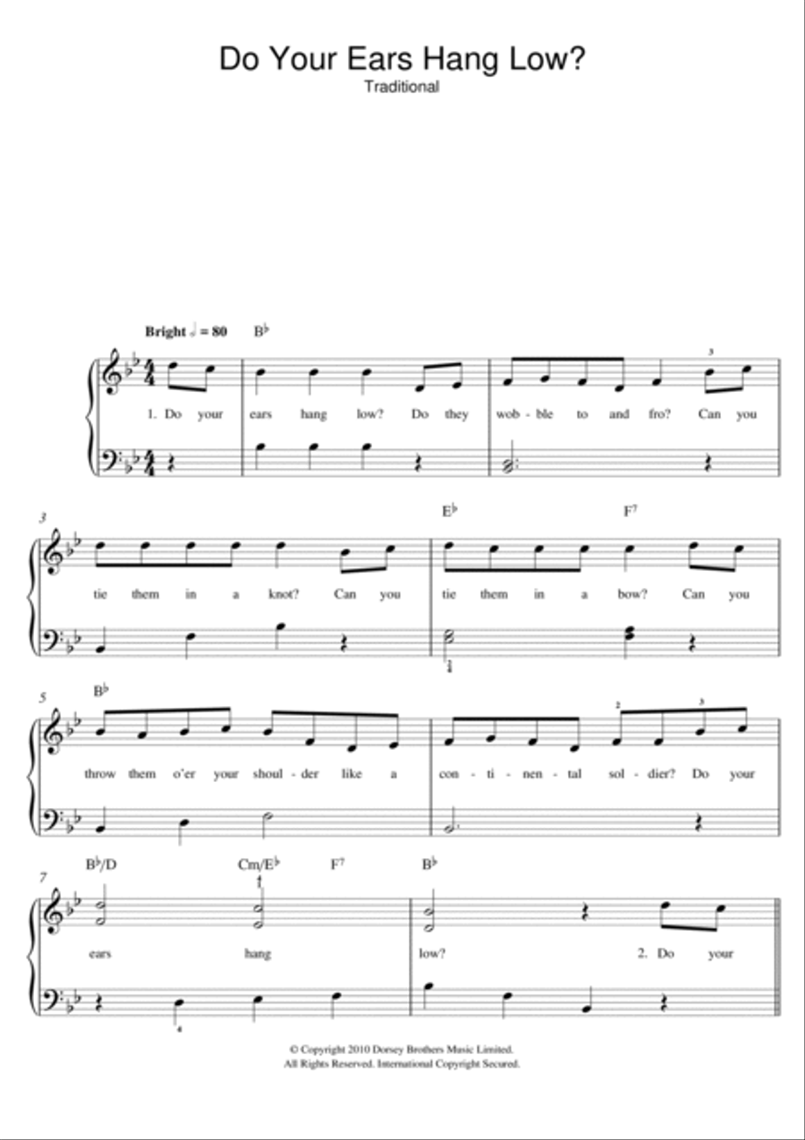 Do Your Ears Hang Low? Do Your Ears Hang Low? Easy Piano scores gallery preview page 1