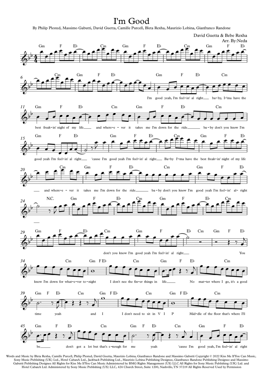 I'm Good (blue) I'm Good (blue) Piano scores gallery preview page 1