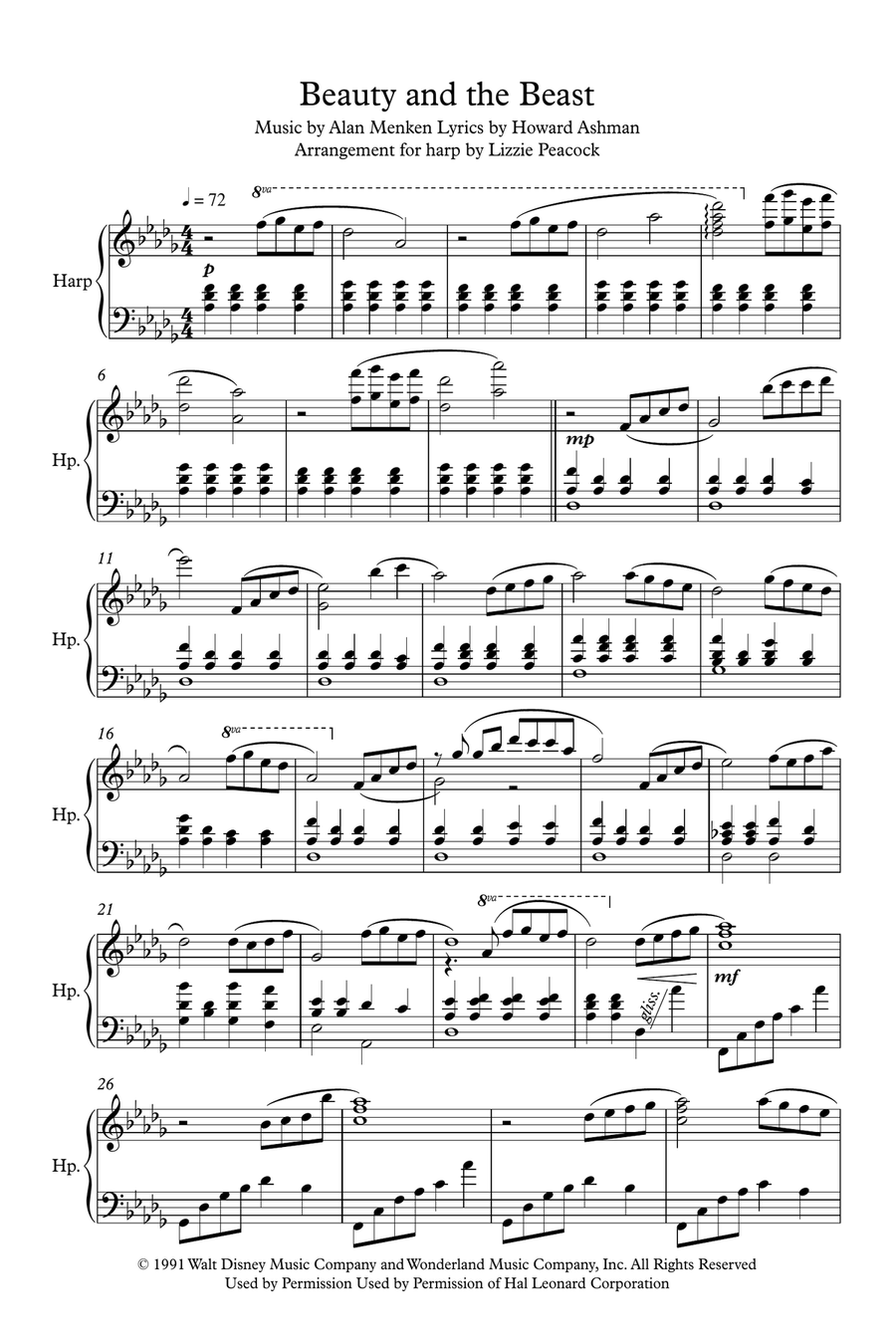Beauty And The Beast Harp scores gallery preview page 1