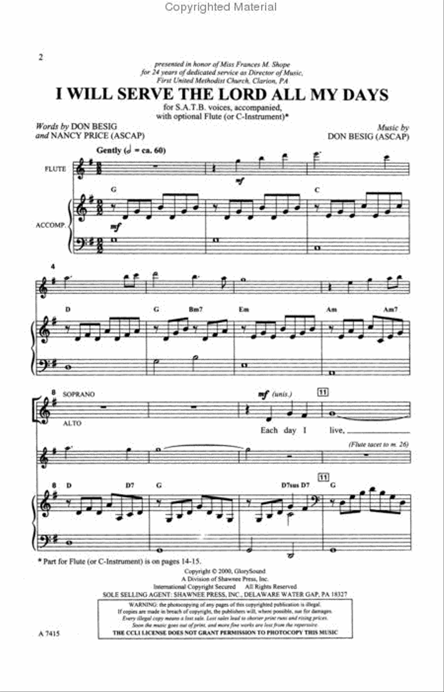 I Will Serve the Lord All My Days 4-Part scores gallery preview page 2
