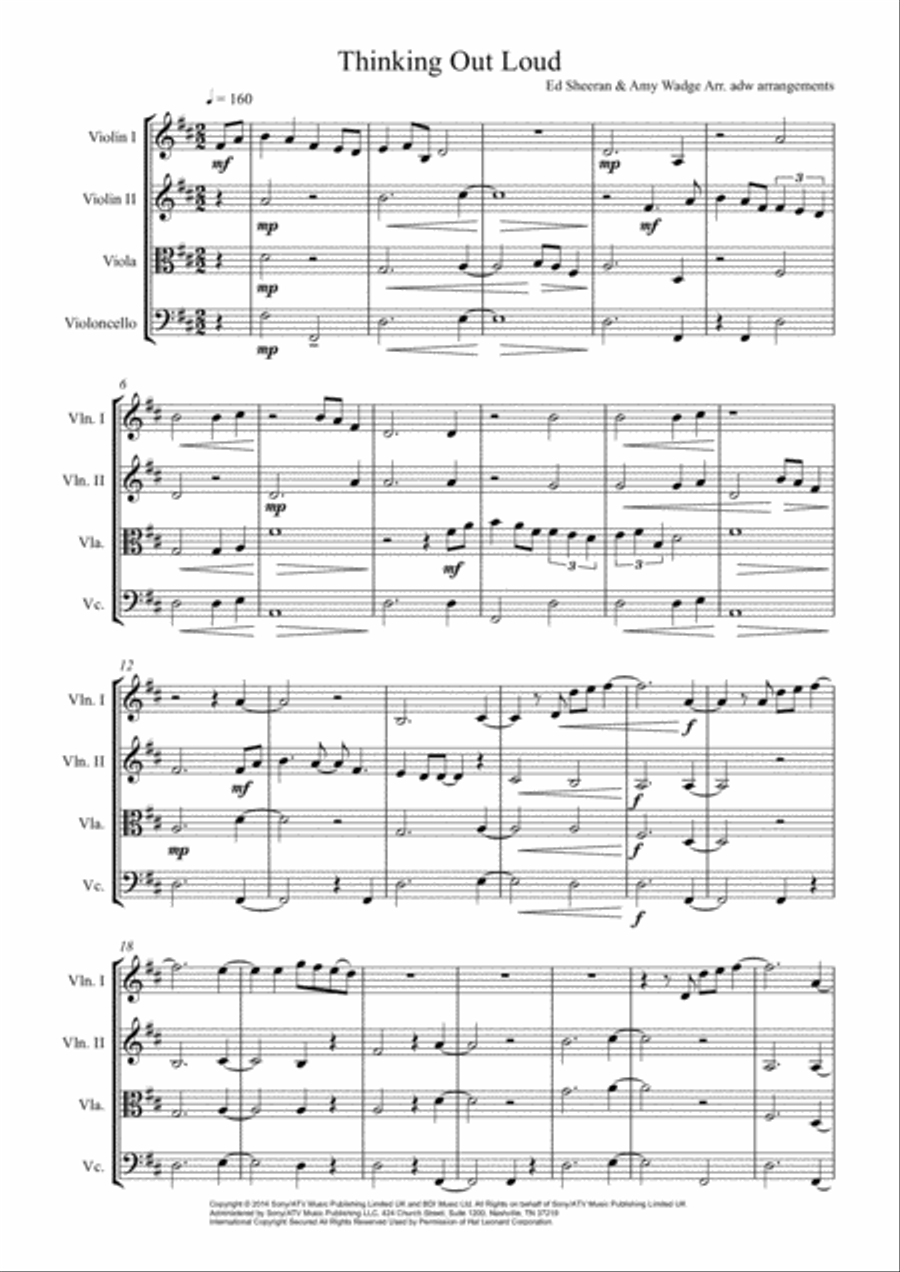 Thinking Out Loud Thinking Out Loud String Quartet scores gallery preview page 2