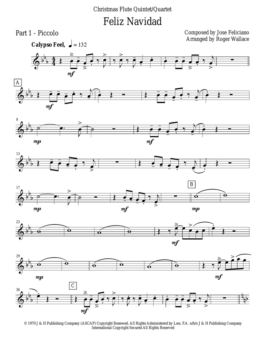 Feliz Navidad Flute Choir scores gallery preview page 6