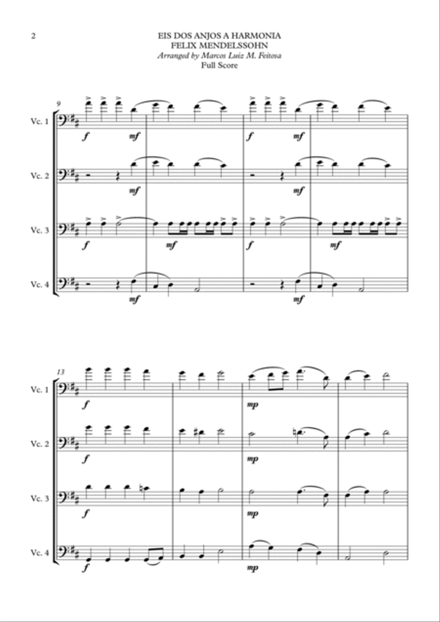 Hark The Herald Angels Sing (Eis dos Anjos a Harmonia) - Cello Quartet String Quartet scores gallery preview page 4