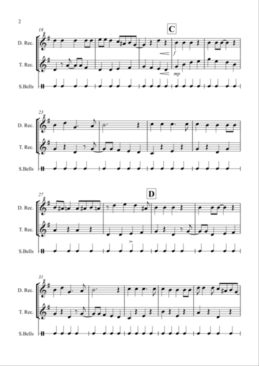 Jingle Bells (Jazzy Style!) for Descant and Tenor Recorder Duet Small Ensemble scores gallery preview page 2