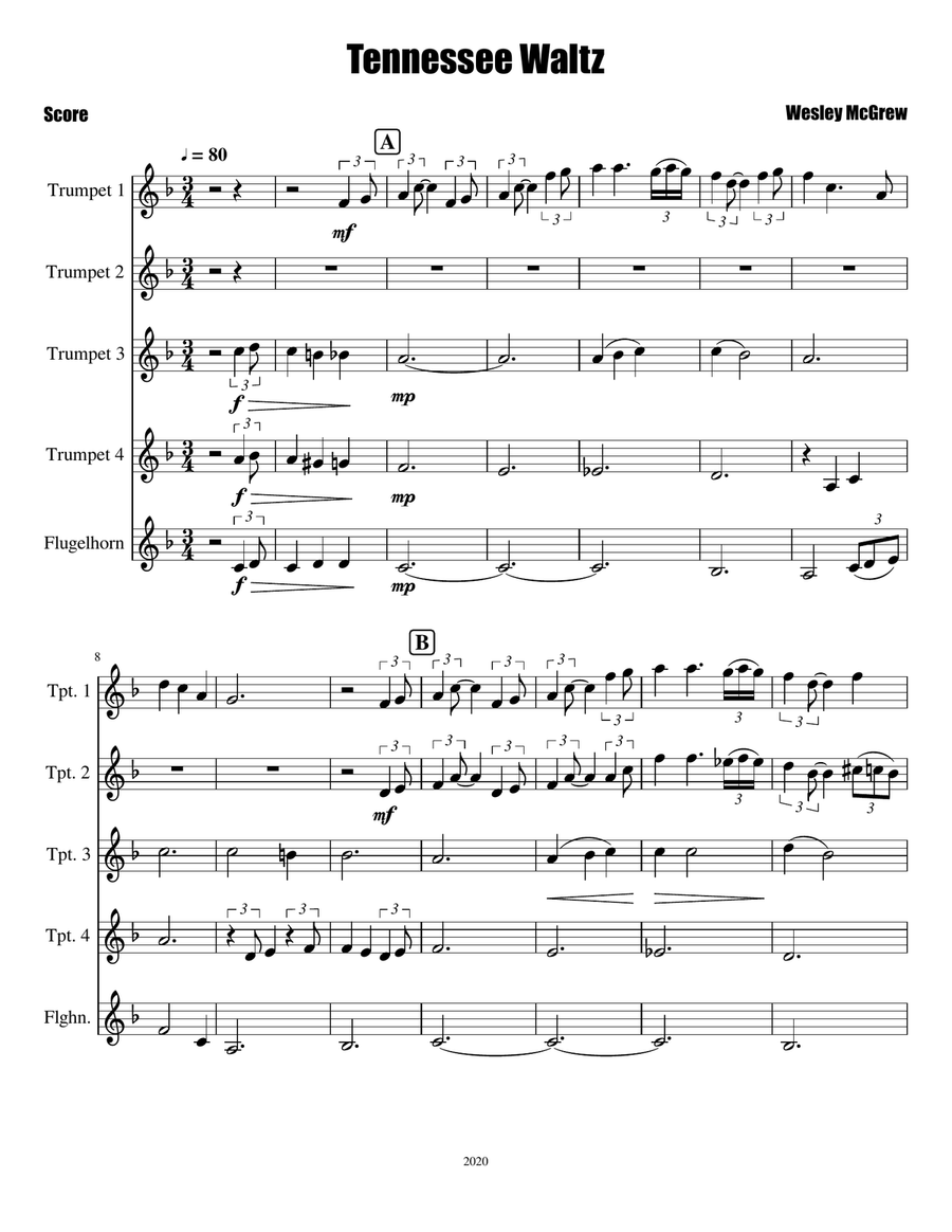 Tennessee Waltz by Pee Wee King Trumpet Solo - Digital Sheet Music
