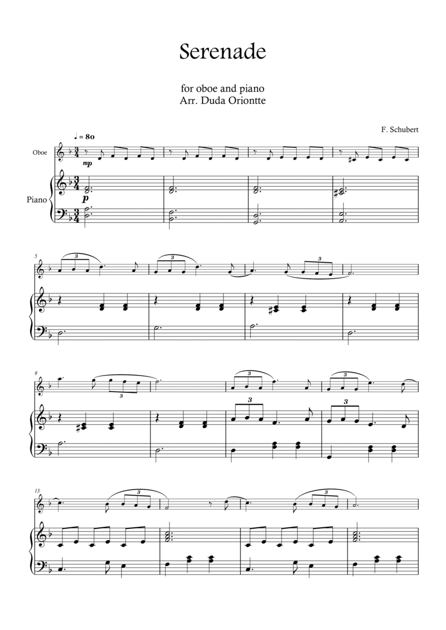 Serenade (oboe and piano SIMPLIFIED) Schubert Piano scores gallery preview page 1