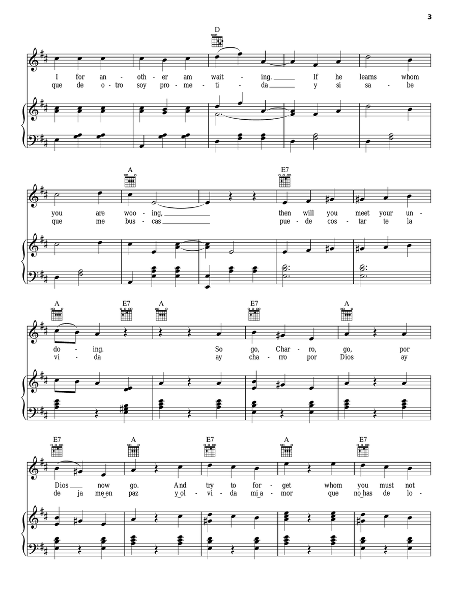 Cielito Lindo (My Pretty Darling) Piano, Vocal, Guitar scores gallery preview page 3