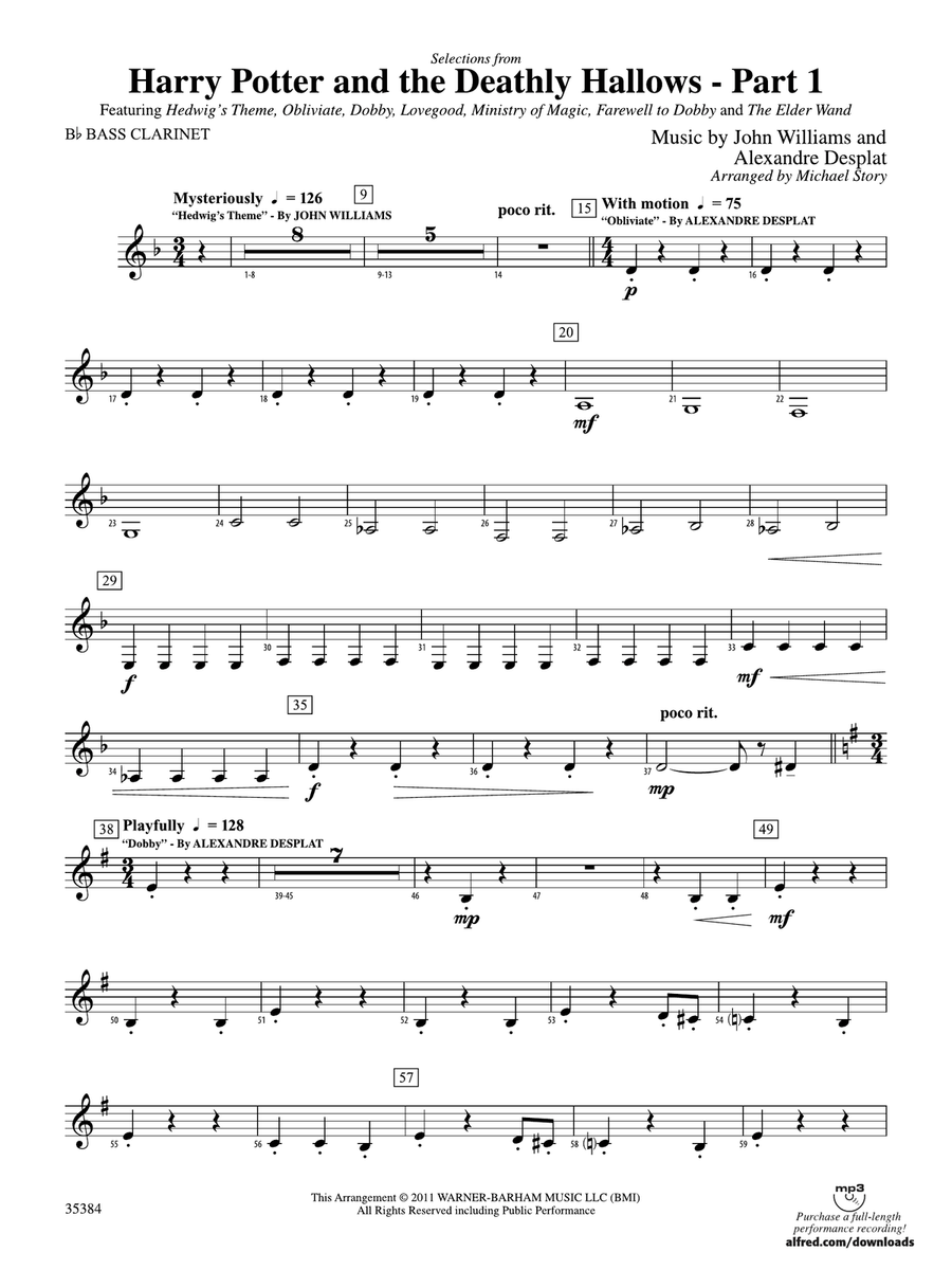 Harry Potter and the Deathly Hallows, Part 1, Selections from: B-flat Bass Clarinet