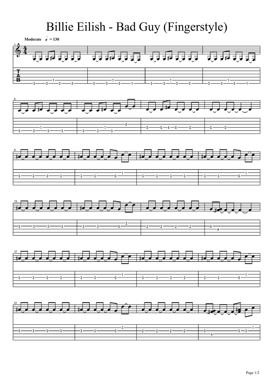Bad Guy Acoustic Guitar scores gallery preview page 1