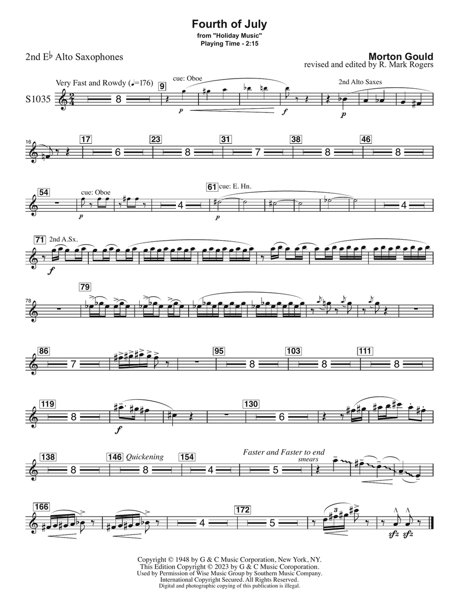 Fourth of July (arr. R. Mark Rogers) - Alto Saxophone 2 Concert Band scores gallery preview page 1