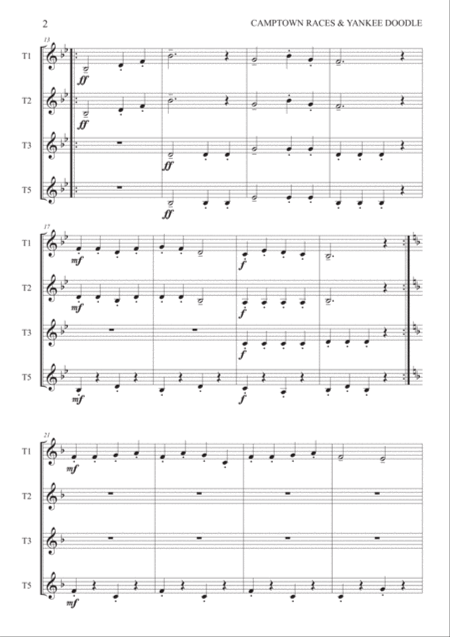 Camptown Races & Yankee Doodle Dandy medley - Trumpet quartet Brass Quartet scores gallery preview page 3