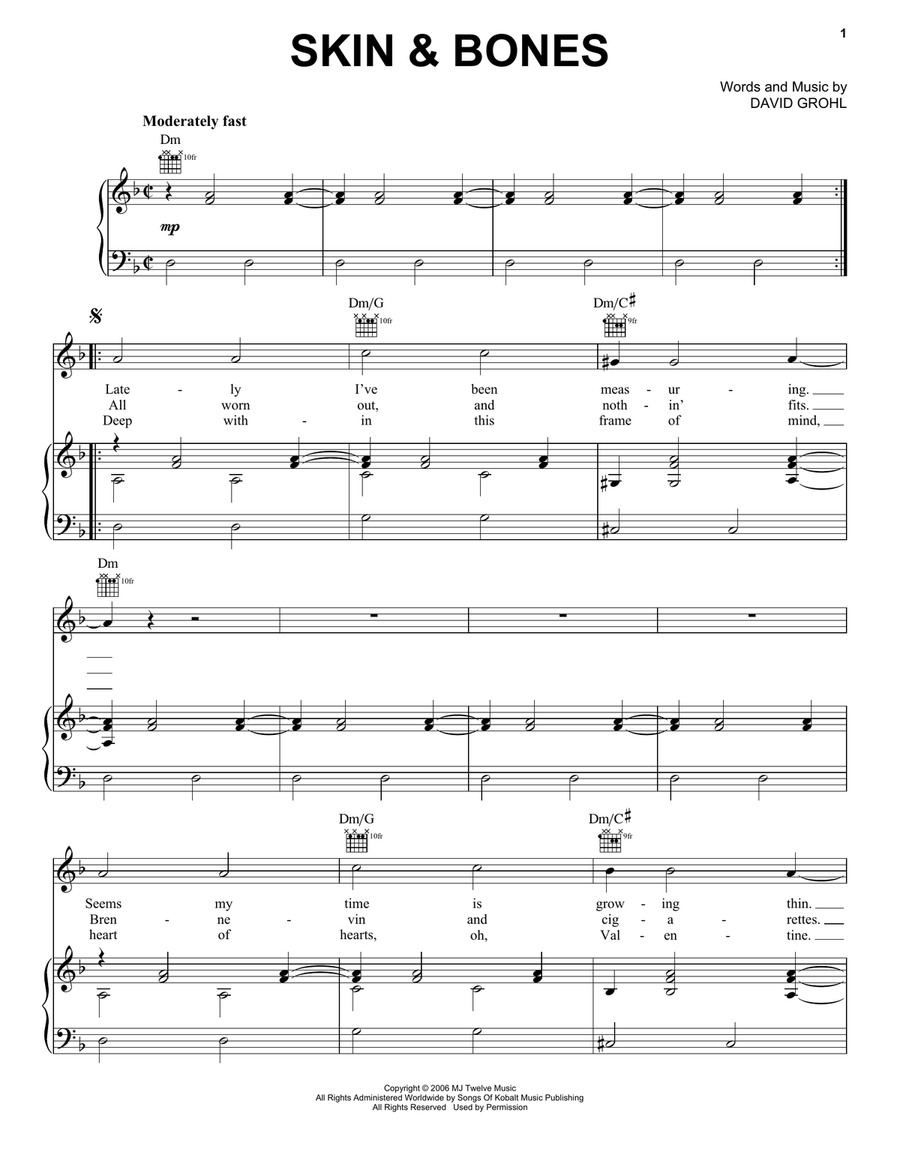 Skin & Bones Piano, Vocal, Guitar scores gallery preview page 1