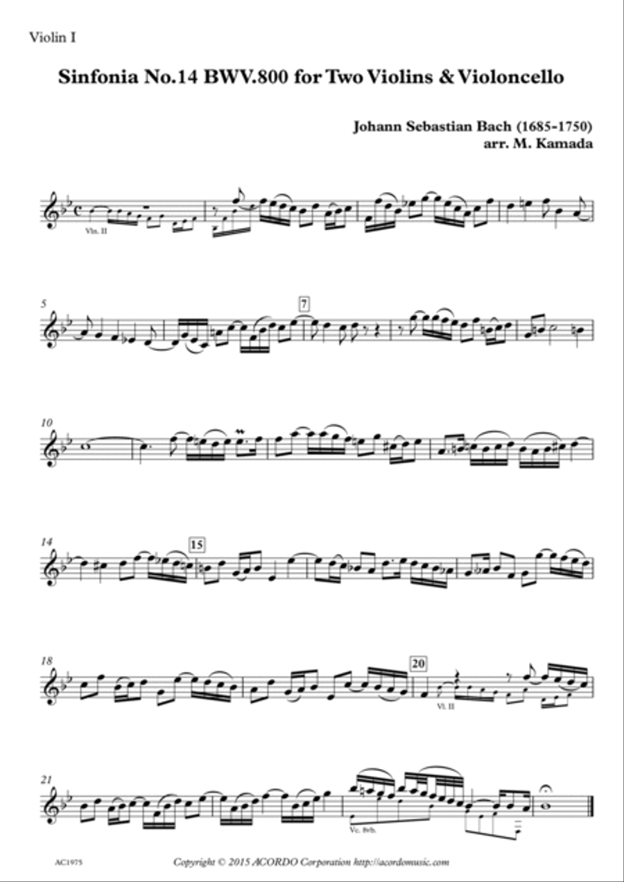 Sinfonia No.14 BWV.800 for Two Violins & Violoncello String Duet scores gallery preview page 3