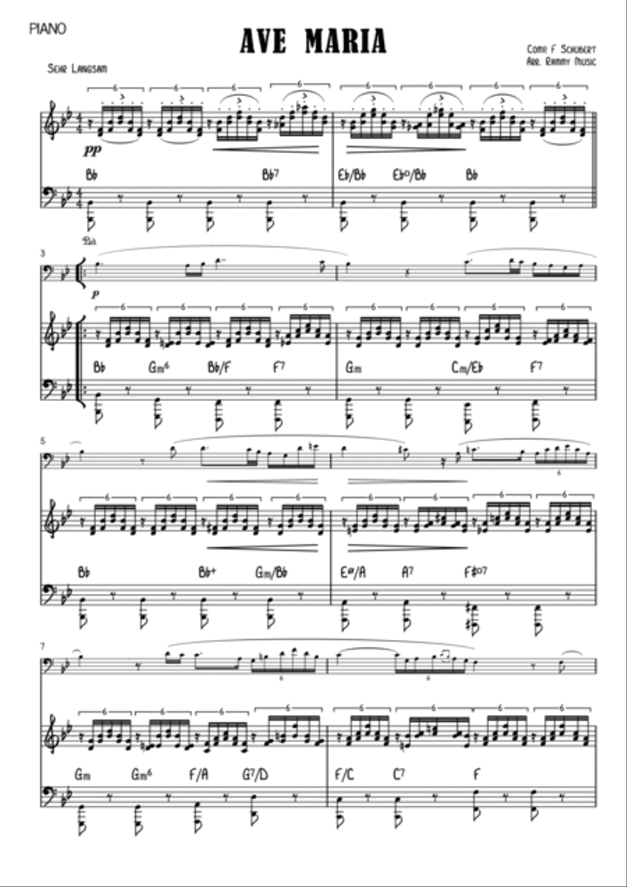 Ave Maria Schubert arr. for Trombone (Bass Clef Concert Pitch) & Piano Piano Accompaniment scores gallery preview page 2