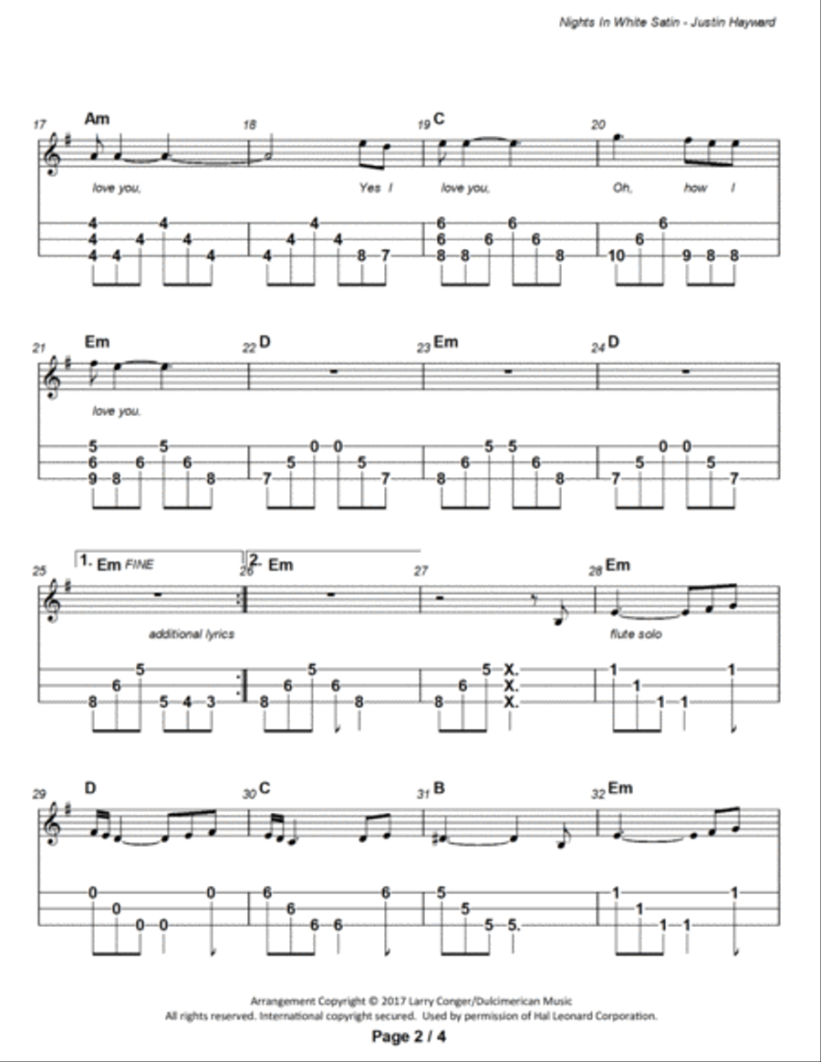 Nights In White Satin Dulcimer scores gallery preview page 3