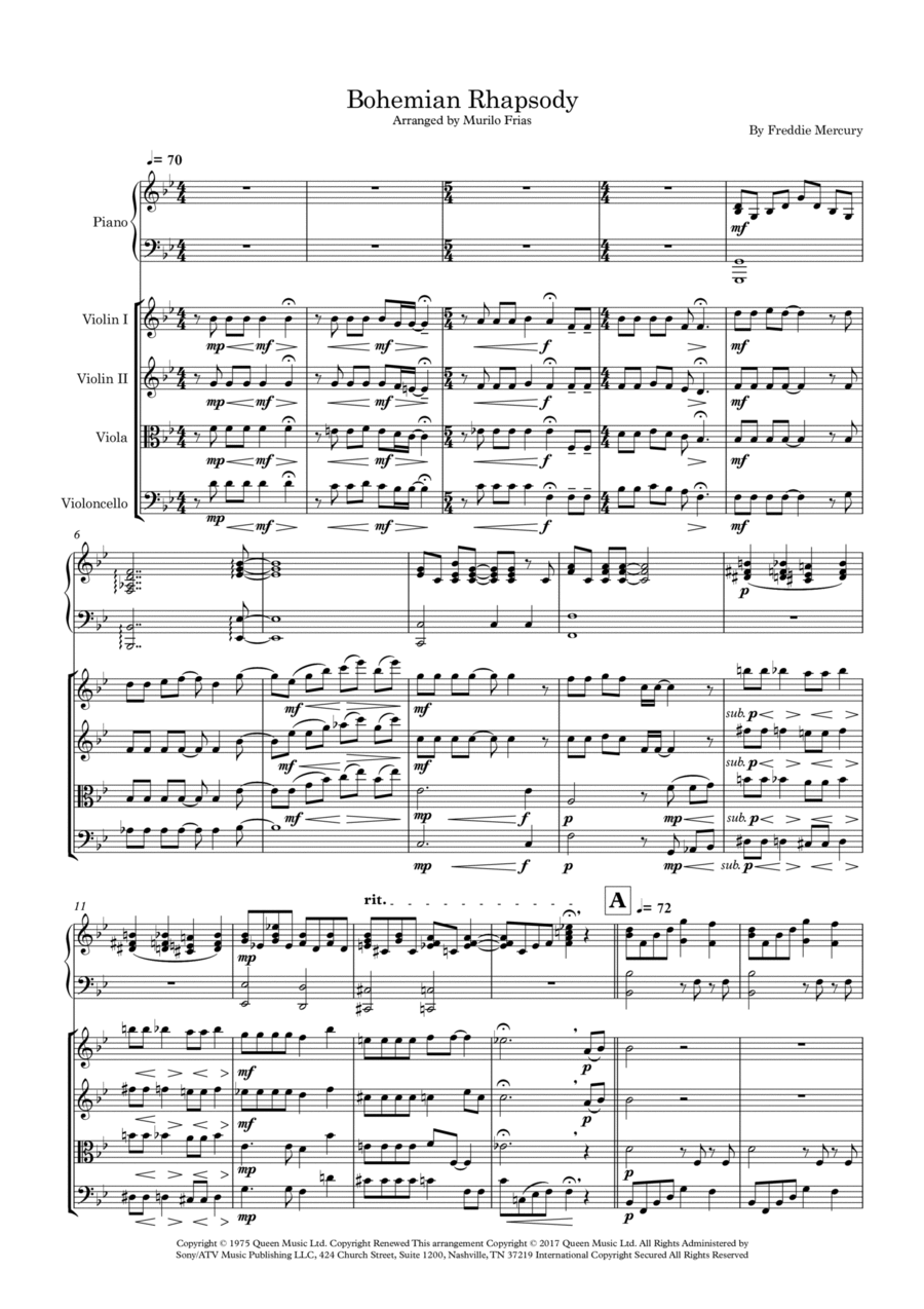 Bohemian Rhapsody Piano Quintet scores gallery preview page 1