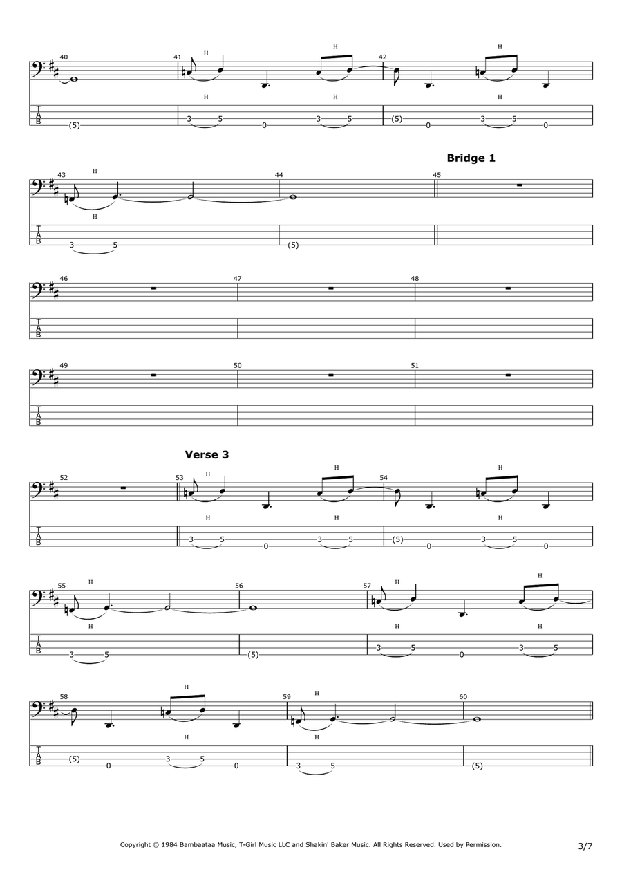 Renegades Of Funk Bass Guitar Tablature scores gallery preview page 3