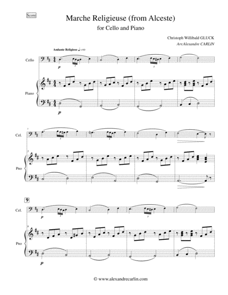 Marche Religieuse (from Alceste) by Gluck - Arranged for Cello and Piano image number null
