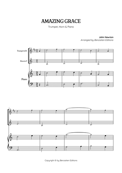 Amazing Grace • super easy trumpet and french horn sheet music with piano accompaniment image number null