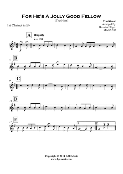 For He's A Jolly Good Fellow (The Host) Concert Band with Optional Strings Score and Parts PDF image number null
