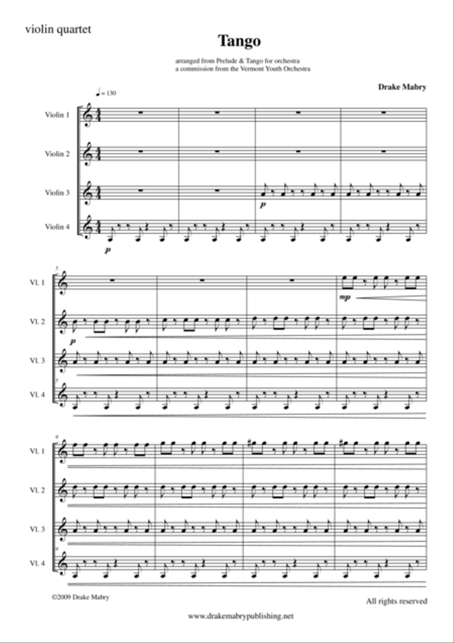 Tango (4 violins) Violin scores gallery preview page 1