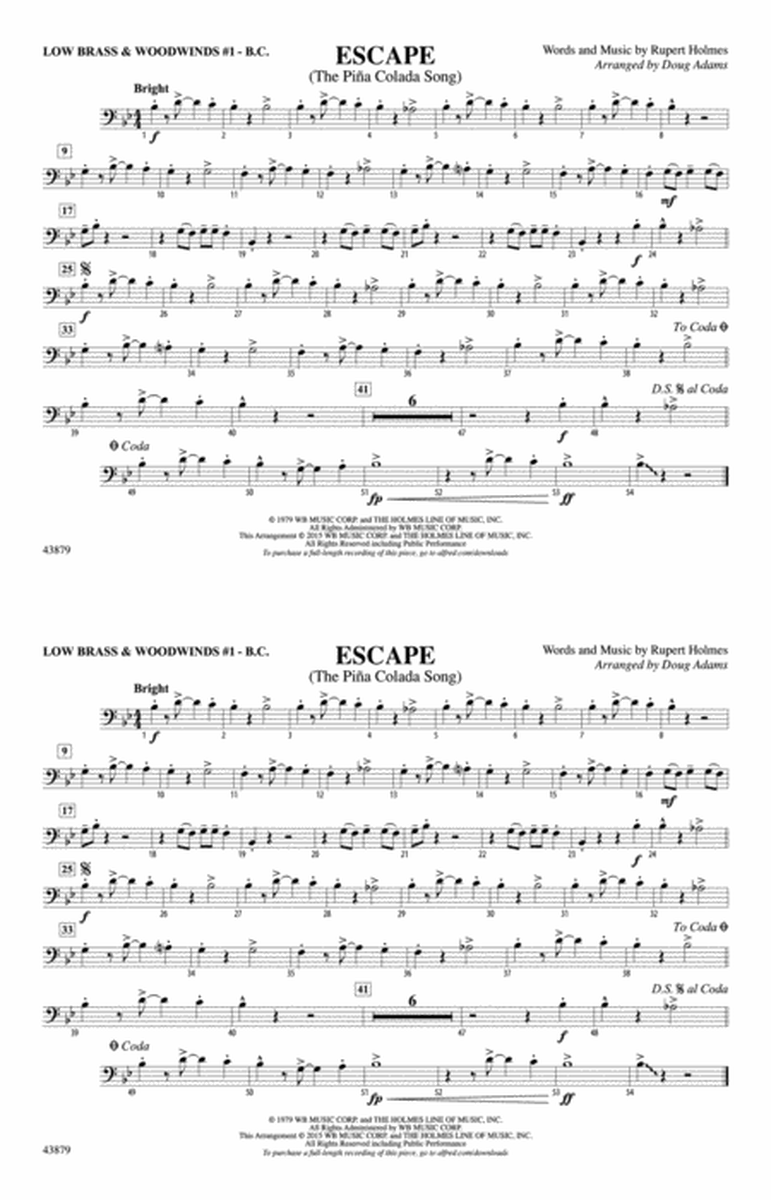 Escape (from Guardians of the Galaxy): Low Brass & Woodwinds #1 - Bass Clef